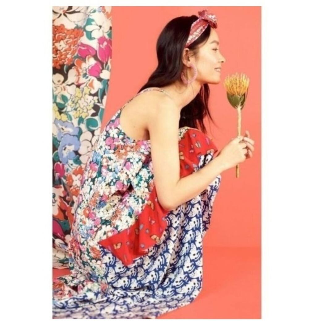 Anthropologie 52 Conversations Patchwork Midi Slip Dress Colloquial Bias Cats XS
